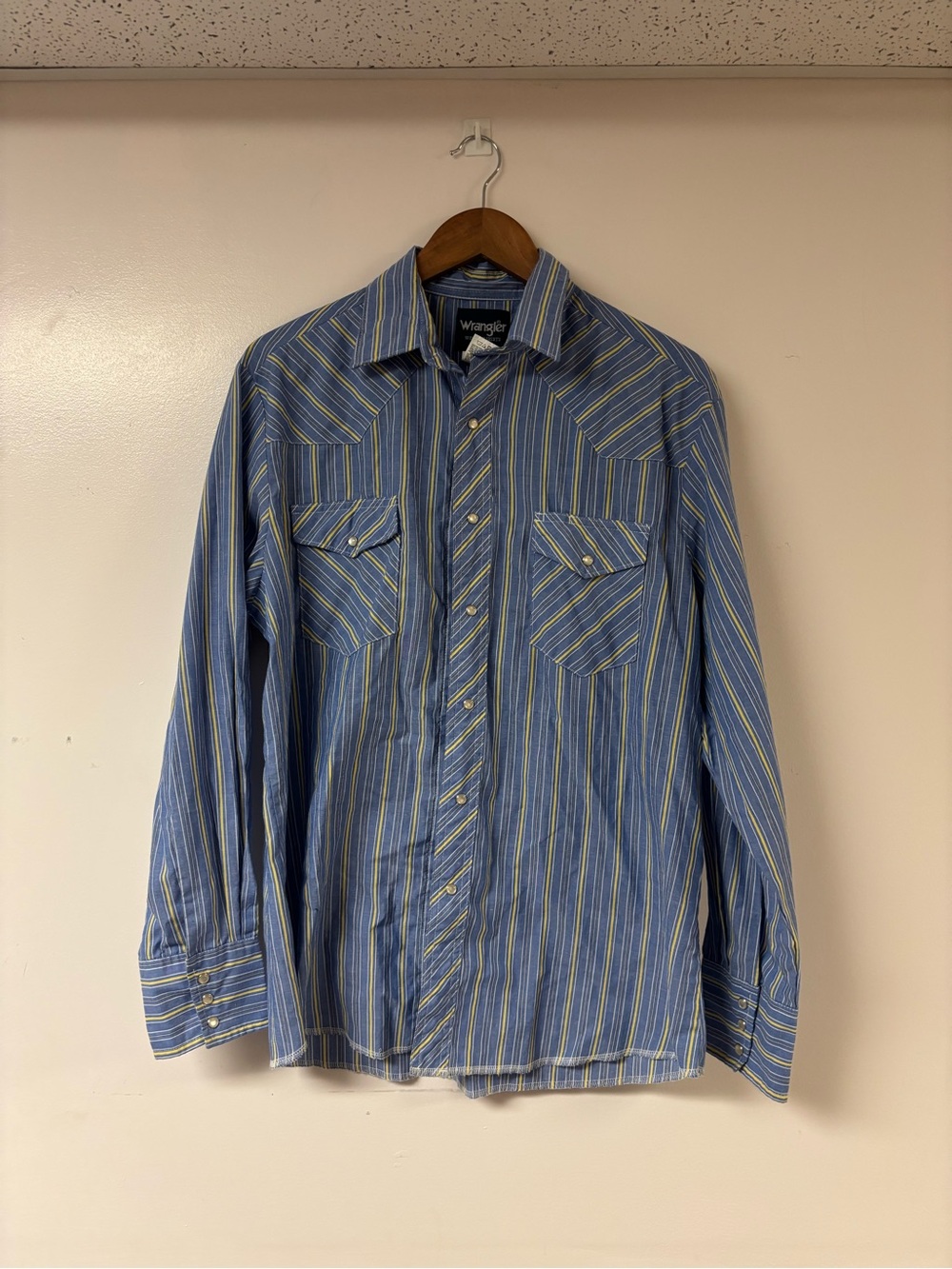 Wrangler Blue Stripe Western Shirt Mens Size Large